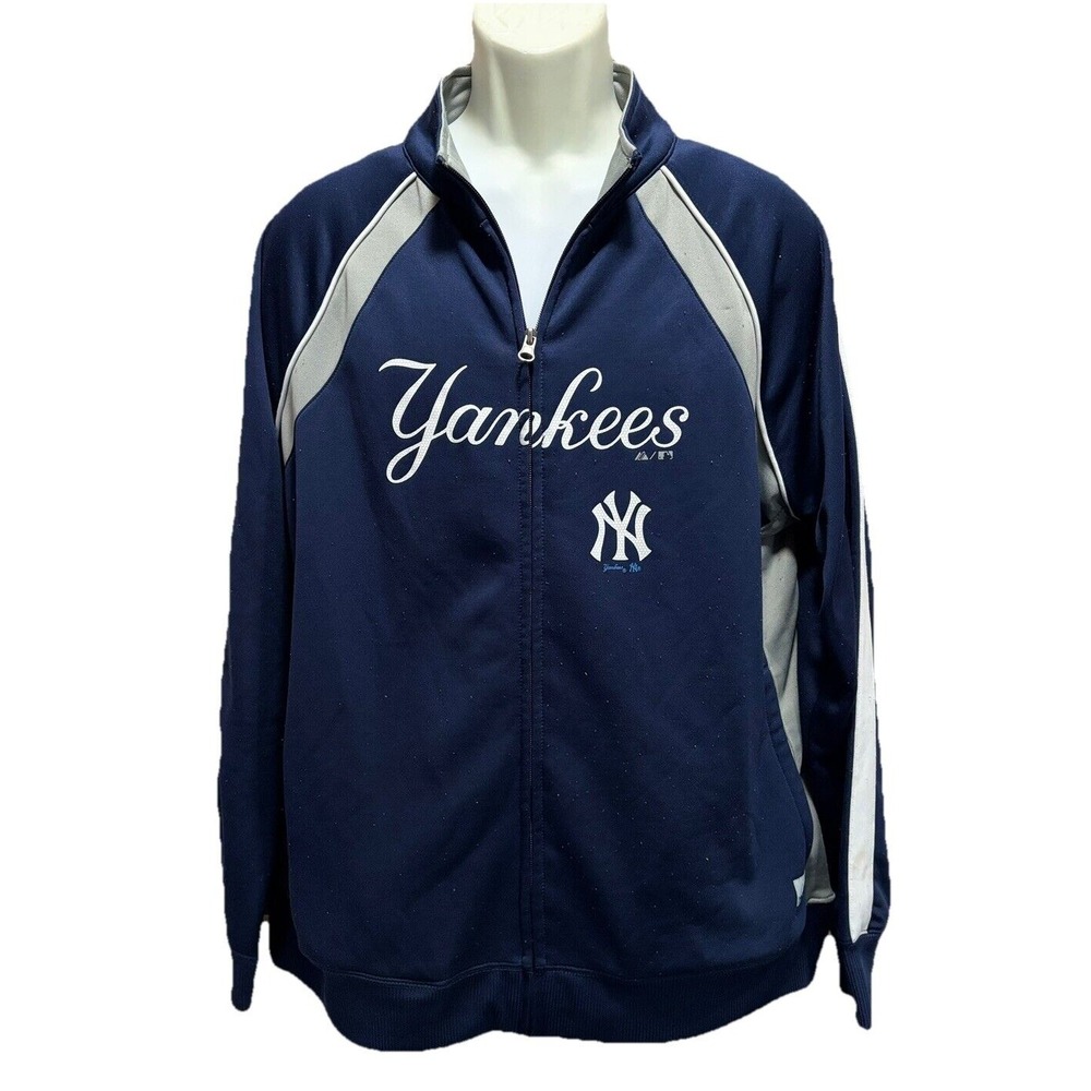 Vintage 2012 Authentic Majestic NY Yankees Zip Up Jacket‎ Navy/Gray Size XXL MLB
